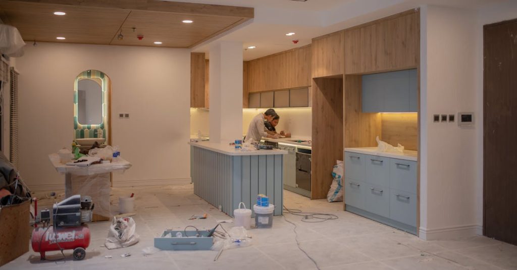 Men Working Inside a House Under Repairs